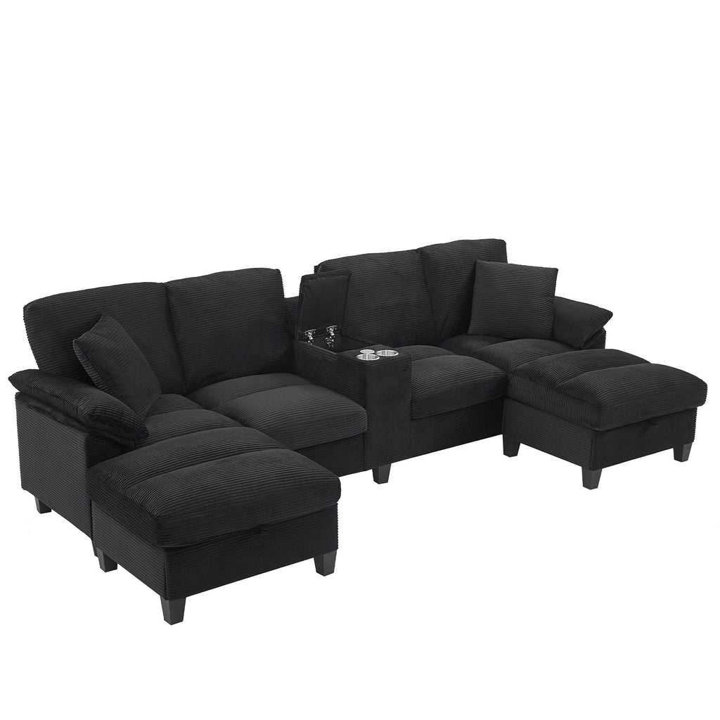Modern U-Shaped Sectional Sofa With Storage Ottomans