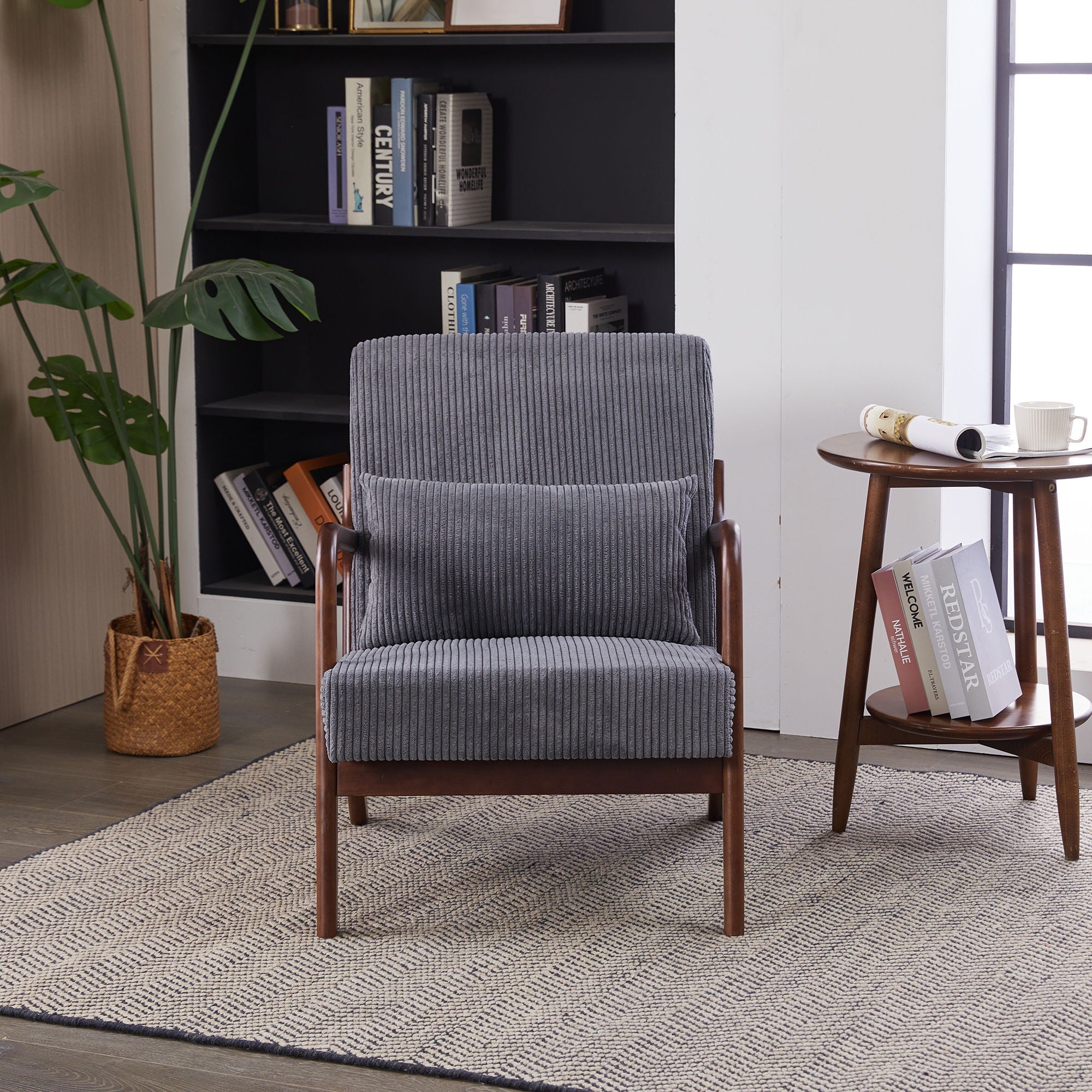 Accent Chair With Pillow And Wood Frame