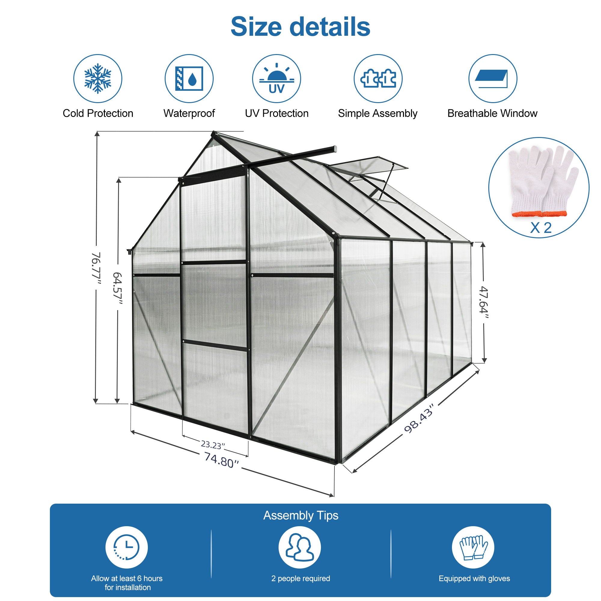 Polycarbonate house Raised Base And Anchor Aluminum Heavy Duty Walk-In houses For Outdoor Backyard In All Season