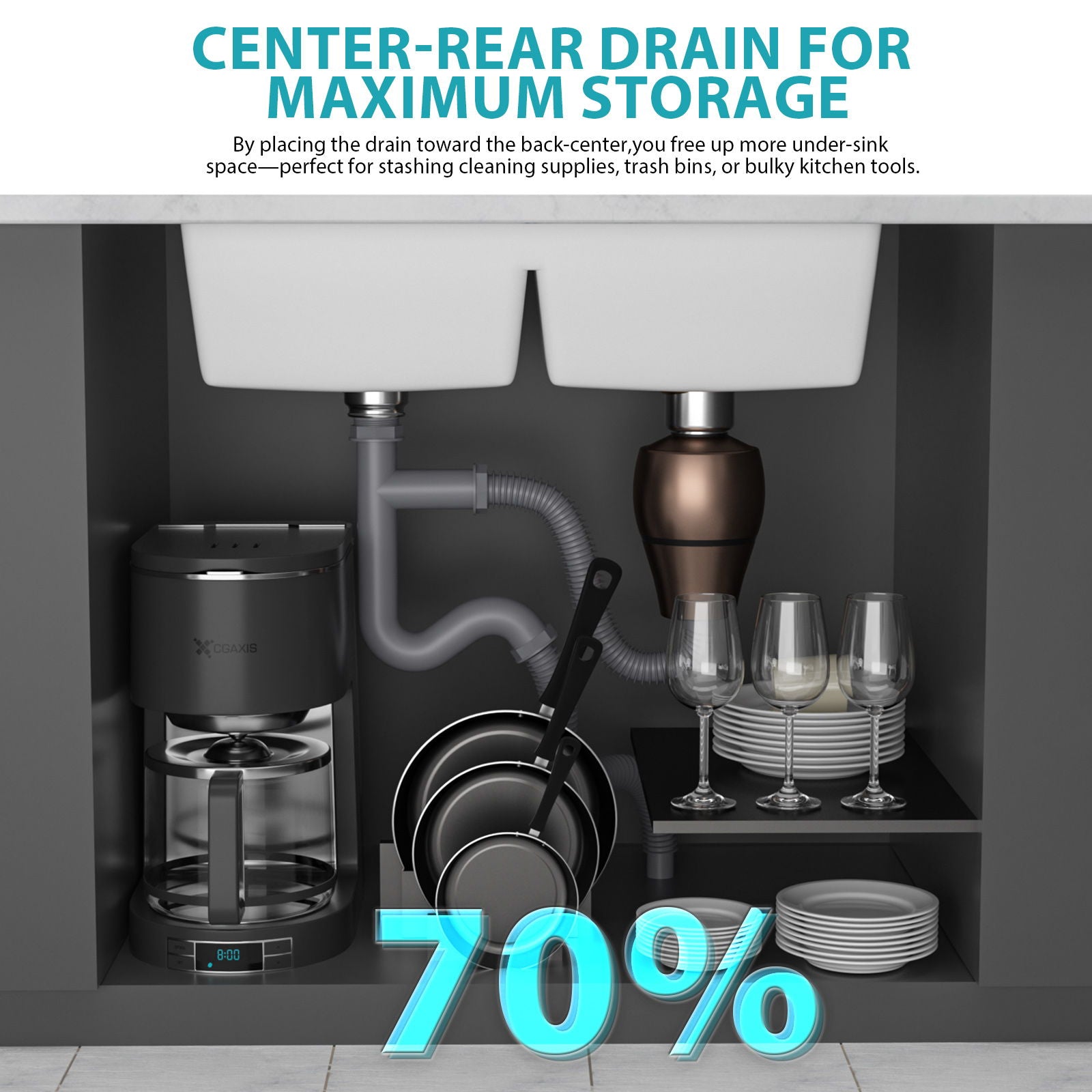 Quartz Kitchen Sink, Granite Composite Double Bowl, Undermount Workstation