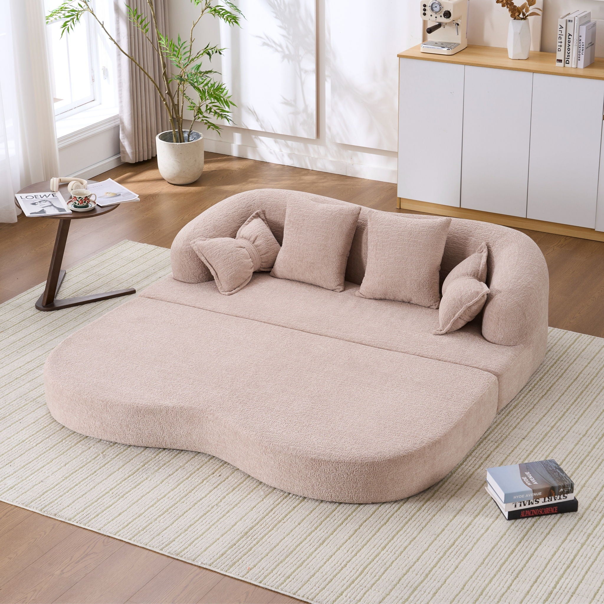 Foldable Sofa Bed, Boneless Couch Convertible Sleeper With 4 Pillows