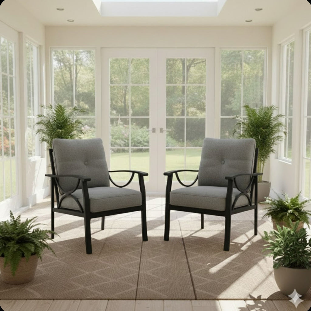 All-Weather Armchairs With Cushions, Modern Sculptural Design (Set of 2)