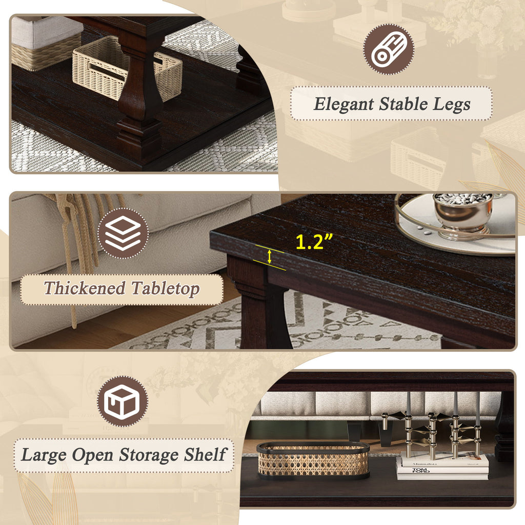 Rectangular Coffee Table With Open Storage Shelf For Living Room - Espresso