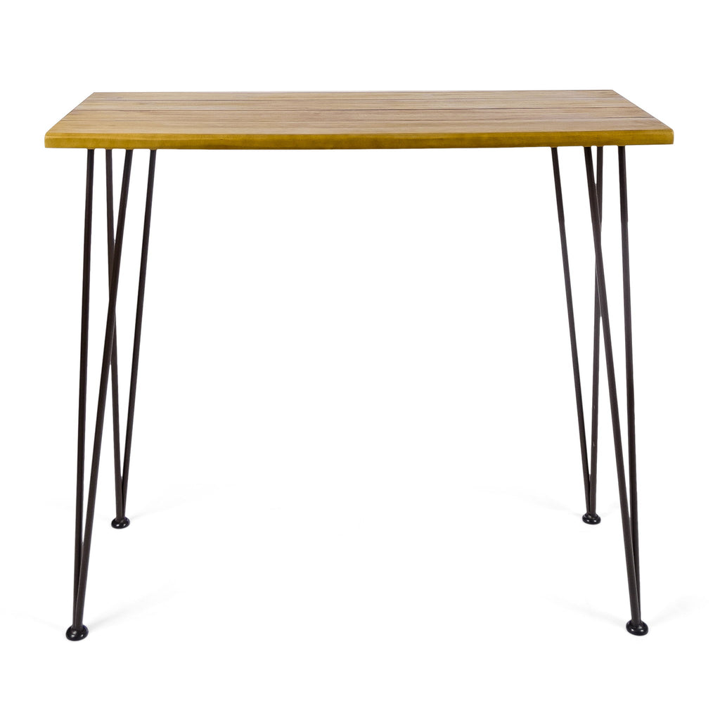 Dione Outdoor Industrial Acacia Wood Bar Set With Metal Frame And Slat Paneling - Brown