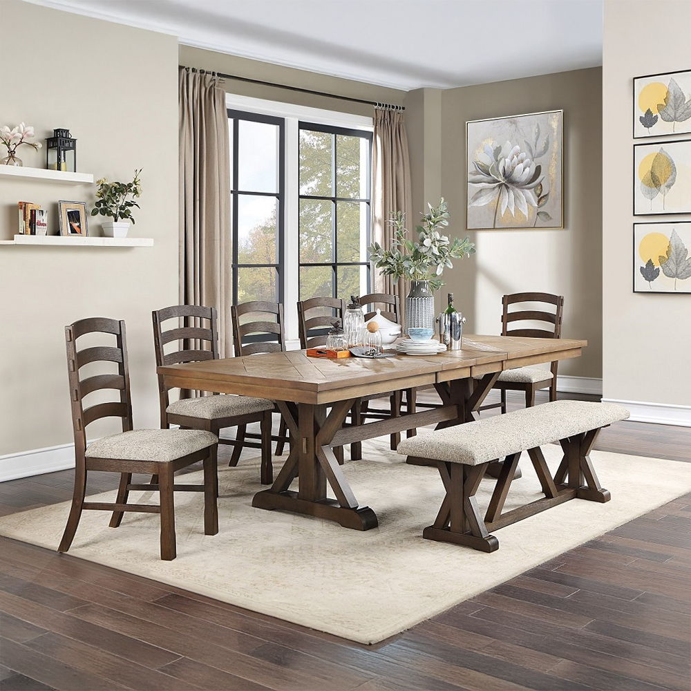 Pascaline - Side Chair (Set of 2) - Gray Fabric, Rustic Brown & Oak