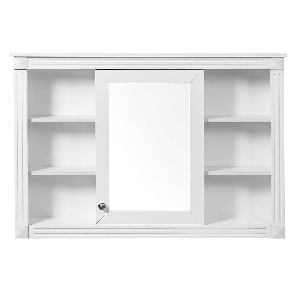 Wall Mounted Bathroom Storage Cabinet With Mirror, Medicine Cabinet With 6 Open Shelves And Adjustable Interior - White