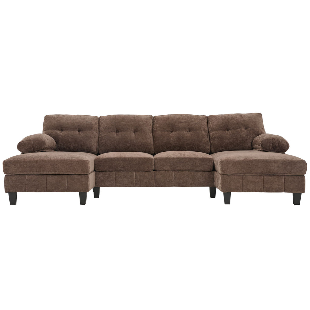 U-Shaped Sectional Sofa 103.5" Fabric Couch With Dual Chaise Lounges, Storage Pockets, Armrest Pillows