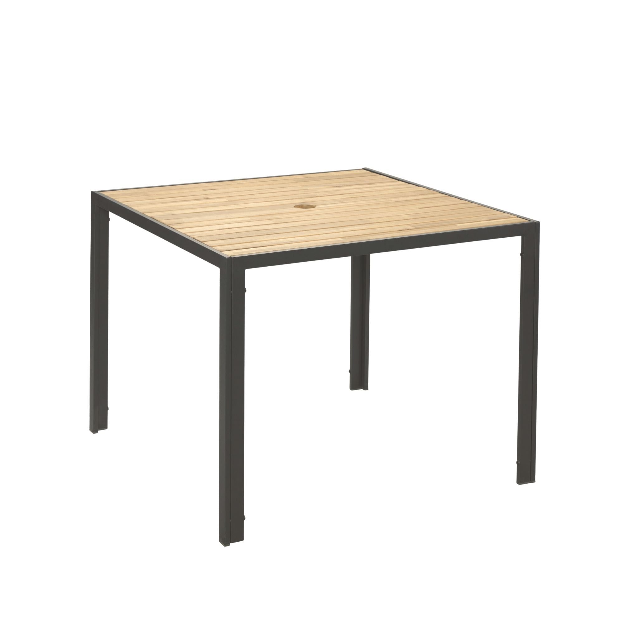 5 Piece Patio Dining Table Set, Acacia Wood Table Top With Umbrella Hole