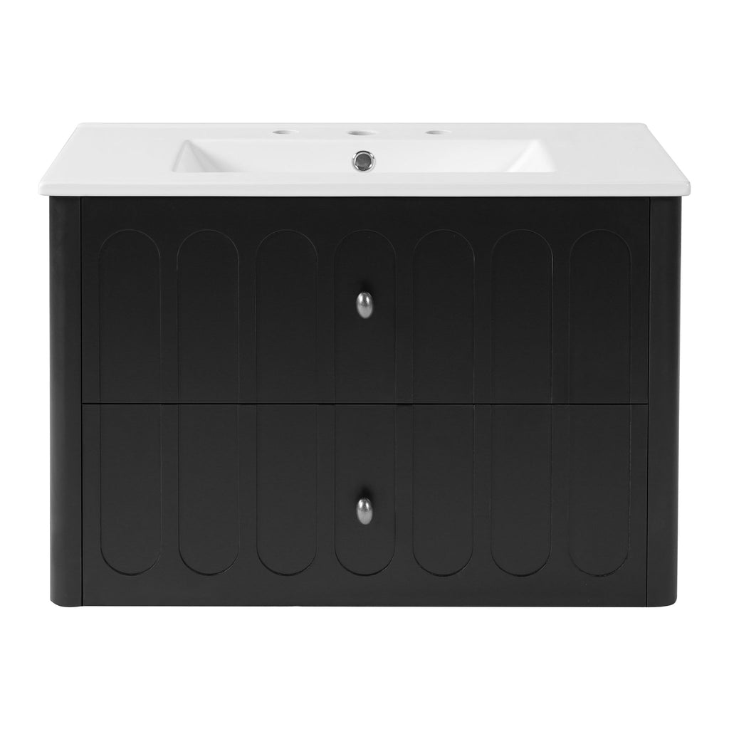 Floating Bathroom Vanity With Oval Knobs & Round Edge, Soft Close Drawer Slides