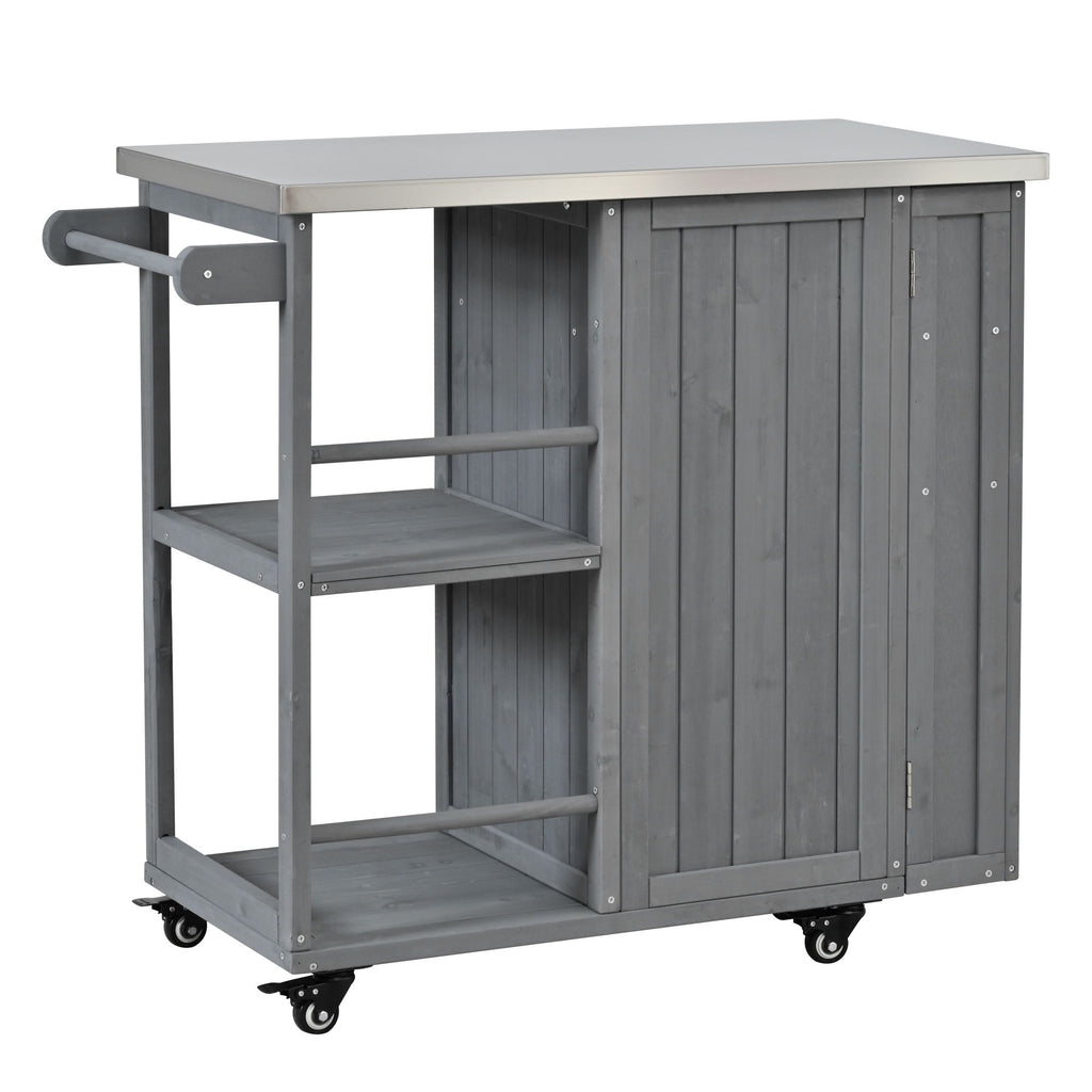 Outdoor Kitchen Island Prep Station With Lockable Wheels, Ample Storage, Towel & Spice Racks