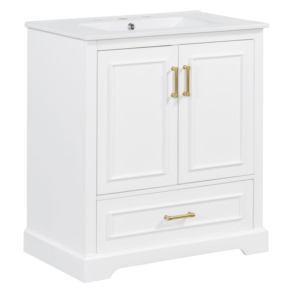 Bathroom Vanity With Sink, 1 Divided Drawer And 2 Soft Close Doors With Double Shelf