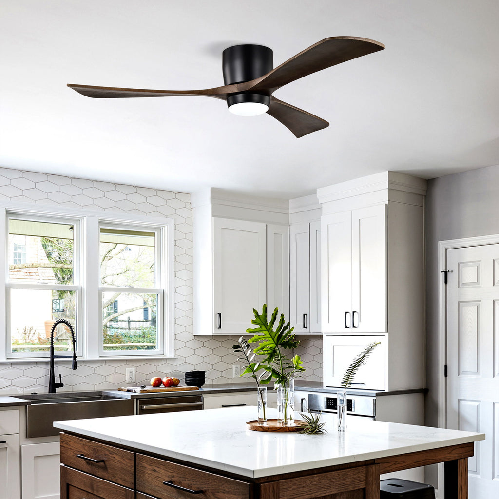 Flush Mount Blades Ceiling Fan With Lights Remote Control, Quiet DC Motor, 6 Speed, Reversible Ceiling Fan For Living Room - Matte Black