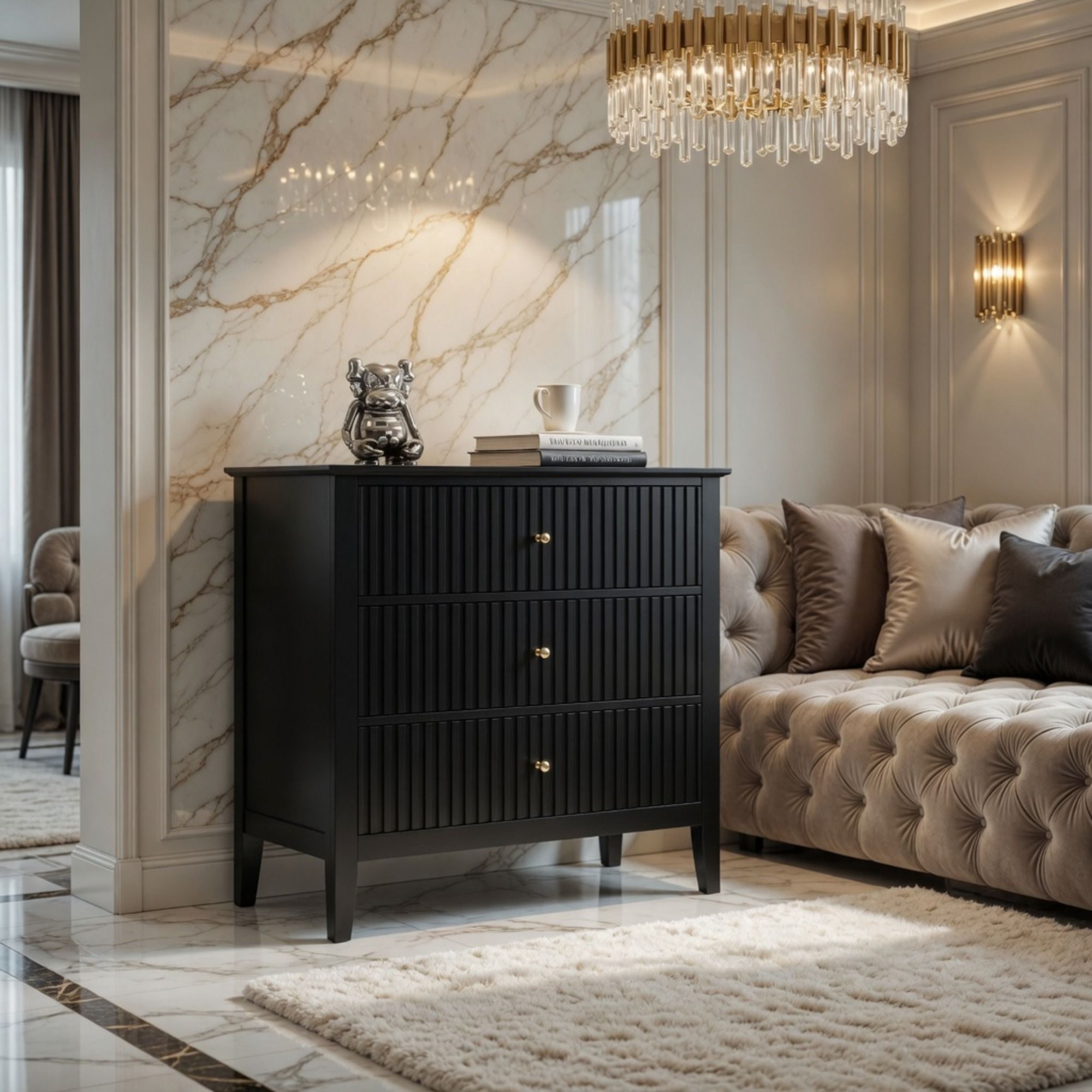 Fluted 3 Drawer Nightstand With Soft Close Slides