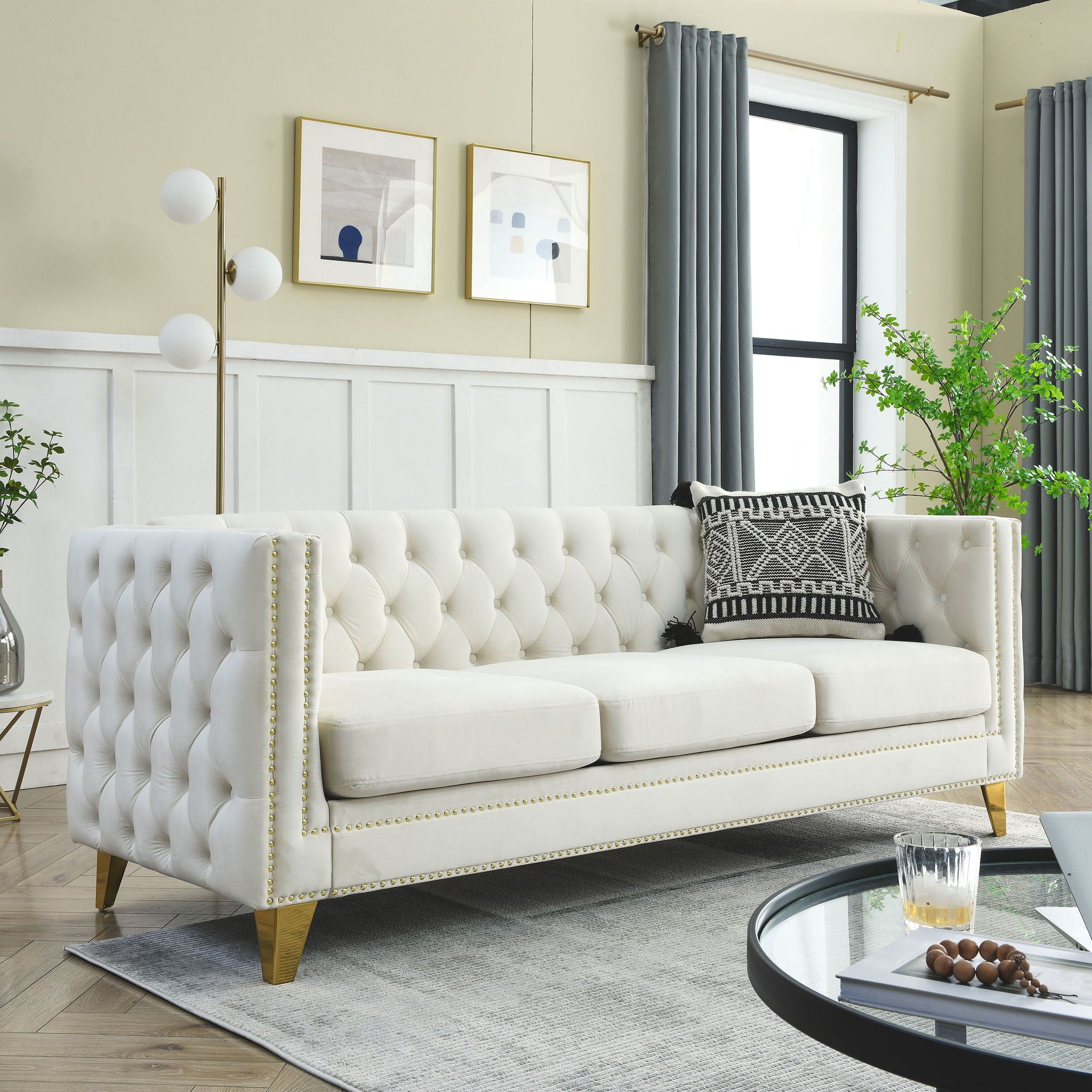 Modern Sofa With Button Tufting, Upholstered Couch For Living Room