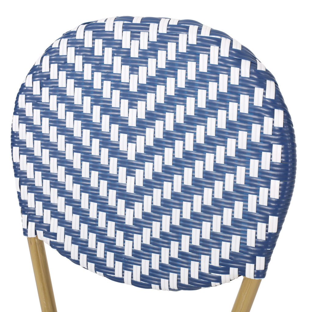 Outdoor Rattan And Aluminum French Armless Bistro Chairs Set - Navy Blue
