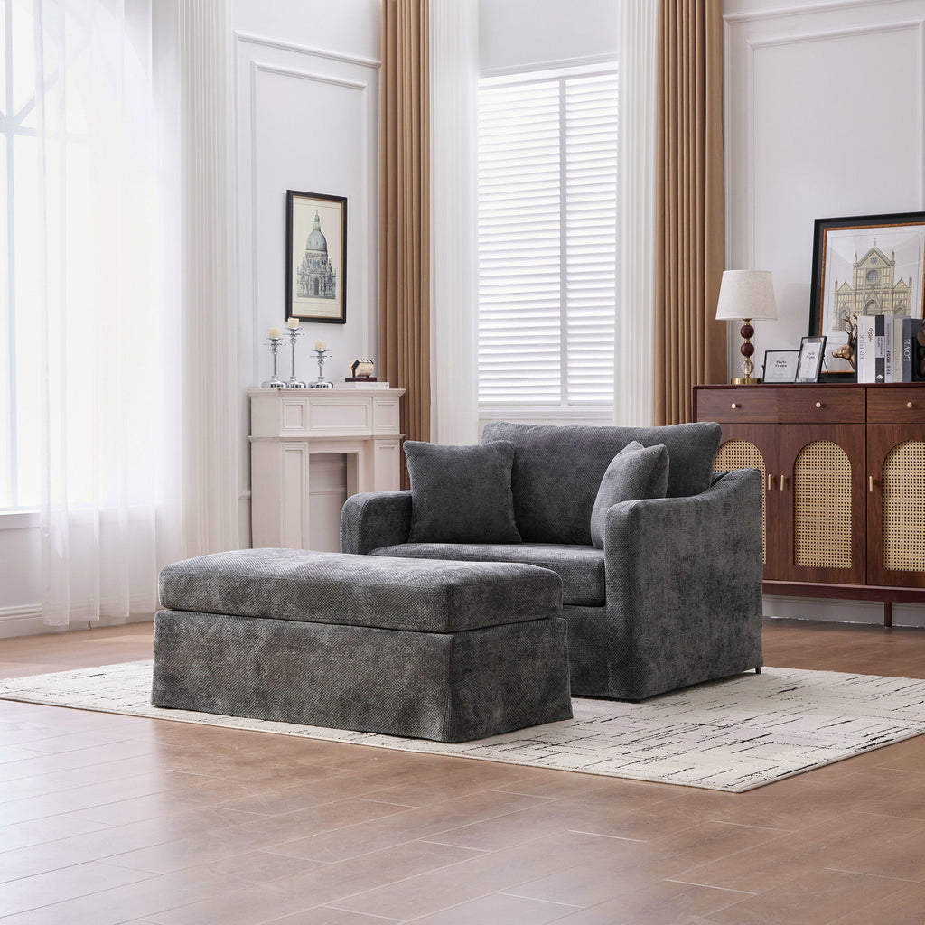 Accent Chair With Ottoman, Includes 2 Bolster Pillows