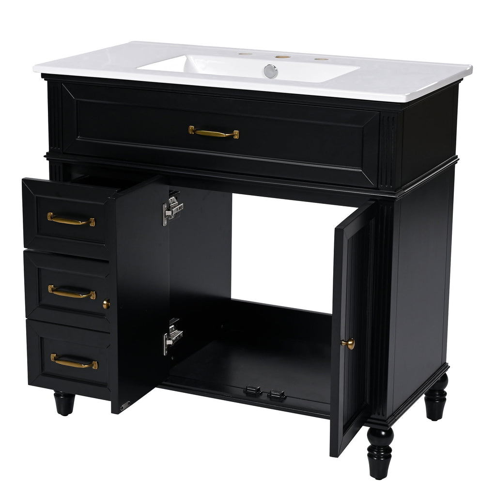 Bathroom Vanity With Sink, 2 Doors 2 Drawers, Freestanding Design