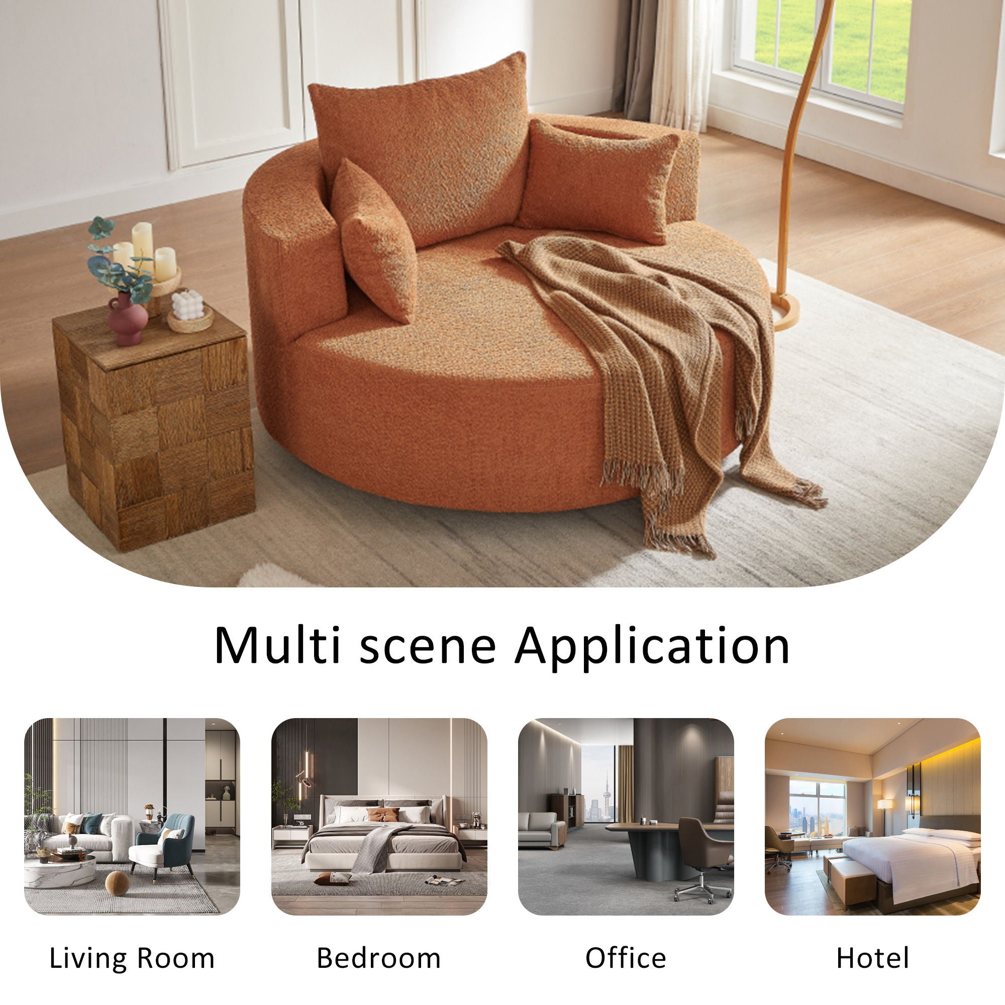 360° Swivel Accent Barrel Chair With 3 Removable Pillows For Living Room