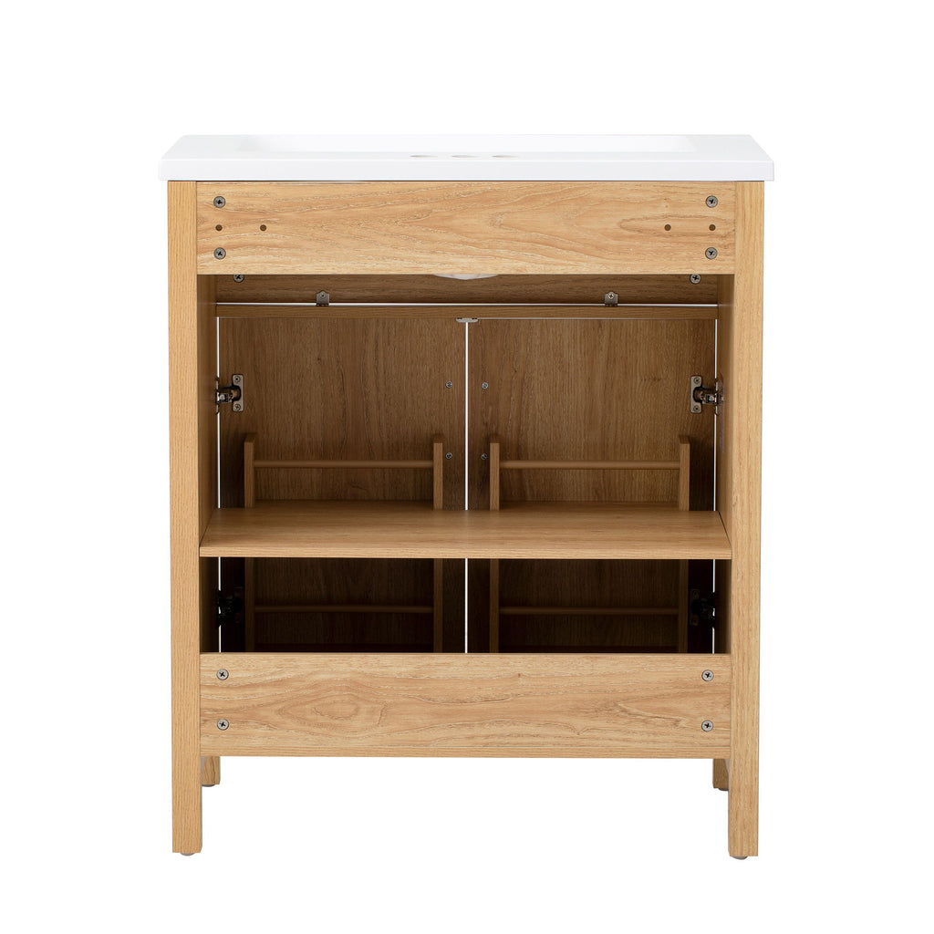 Bathroom Vanity With Sink, Adjustable Shelf & Door Organizers - Walnut