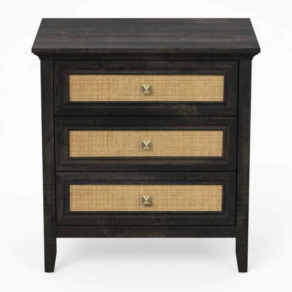 Nightstand With 3 Drawers, Tall End Table - Brown
