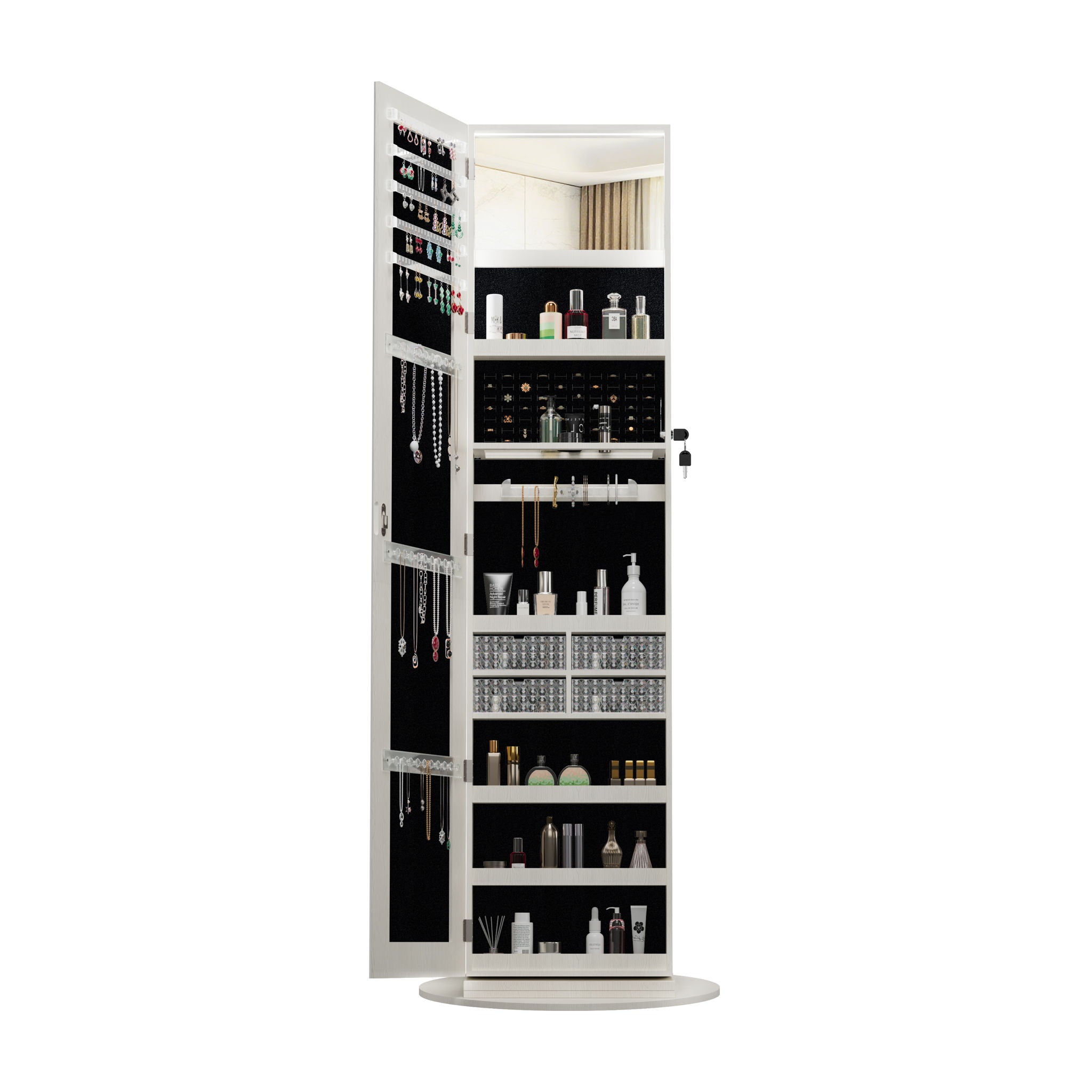 Swivel Jewelry Cabinet With Full Length Mirror