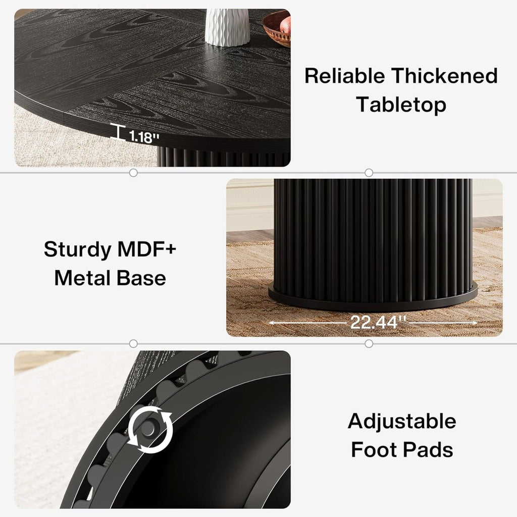 Fluted Round Dining Table - Black