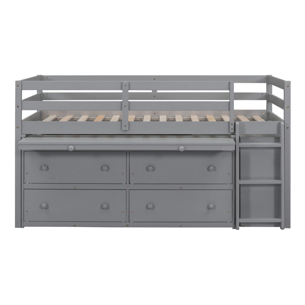 Loft Bed With Retractable Writing Desk And 4 Drawers, With Lateral Portable Desk And Shelves