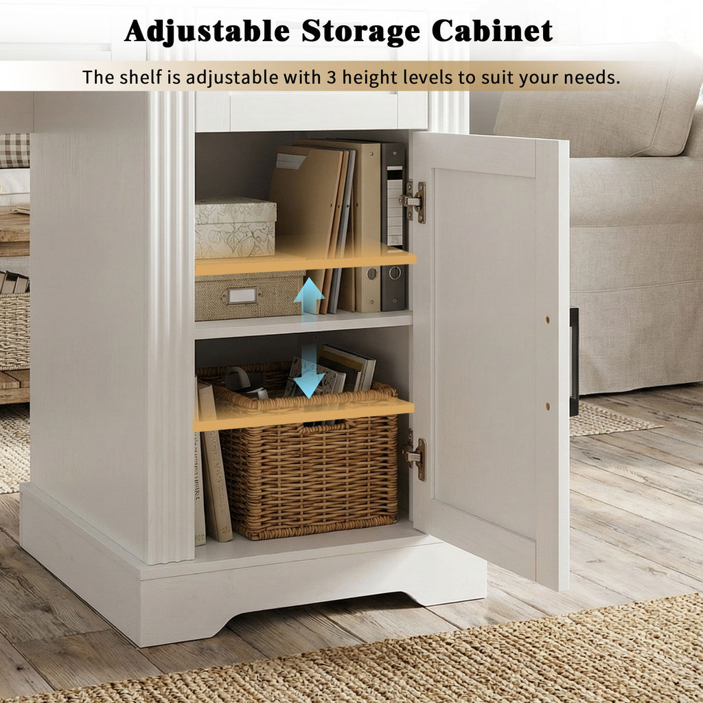 Office Desk With Storage Cabinet, Charging Station, Monitor Stand & Pegboard
