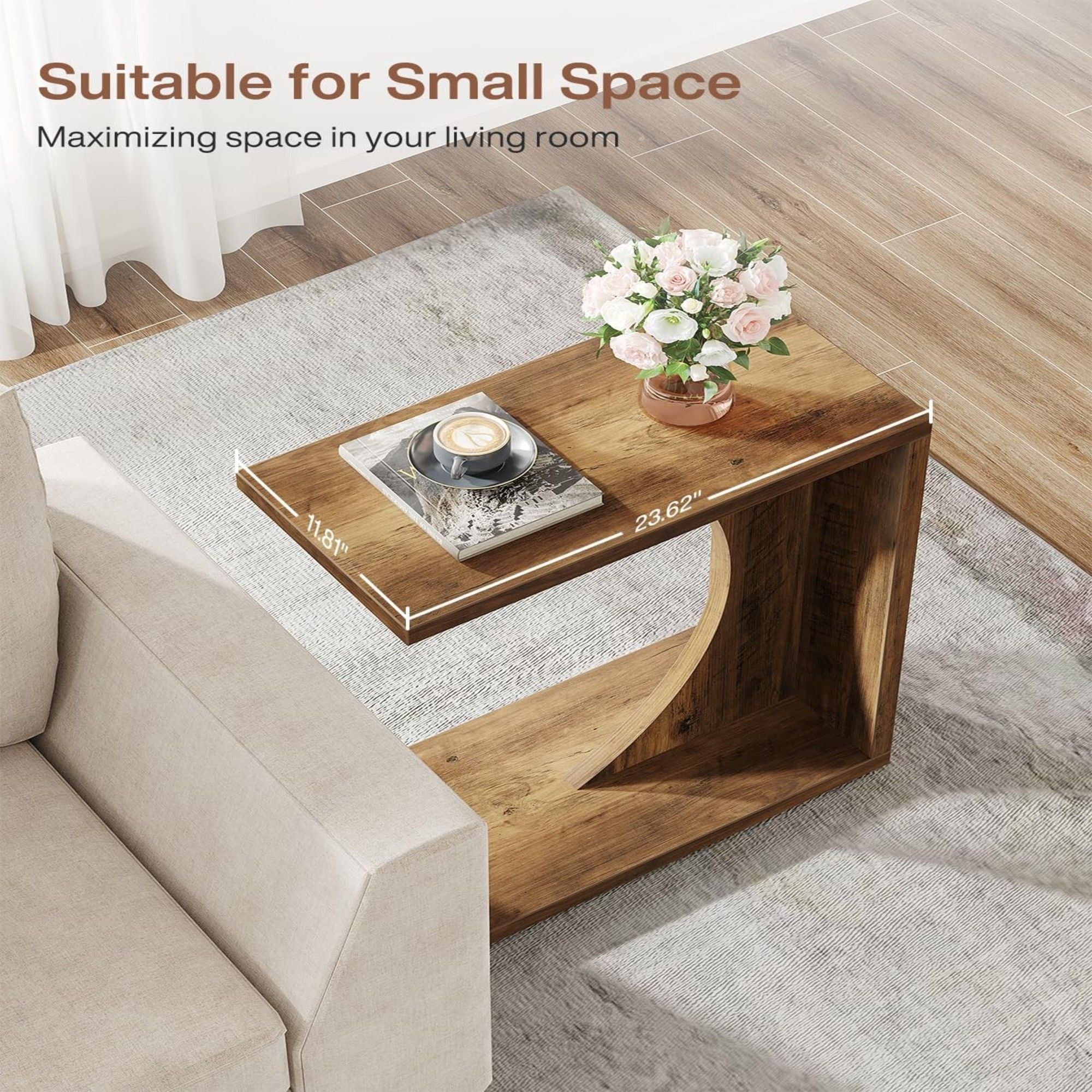 C - Shaped End Table For Couch - Rustic Brown