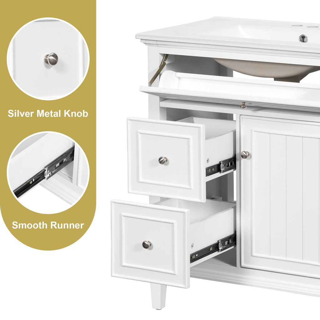 Modern Bathroom Vanity With Sink, Adjustable Shelf, Flip Drawer & 2 Drawers