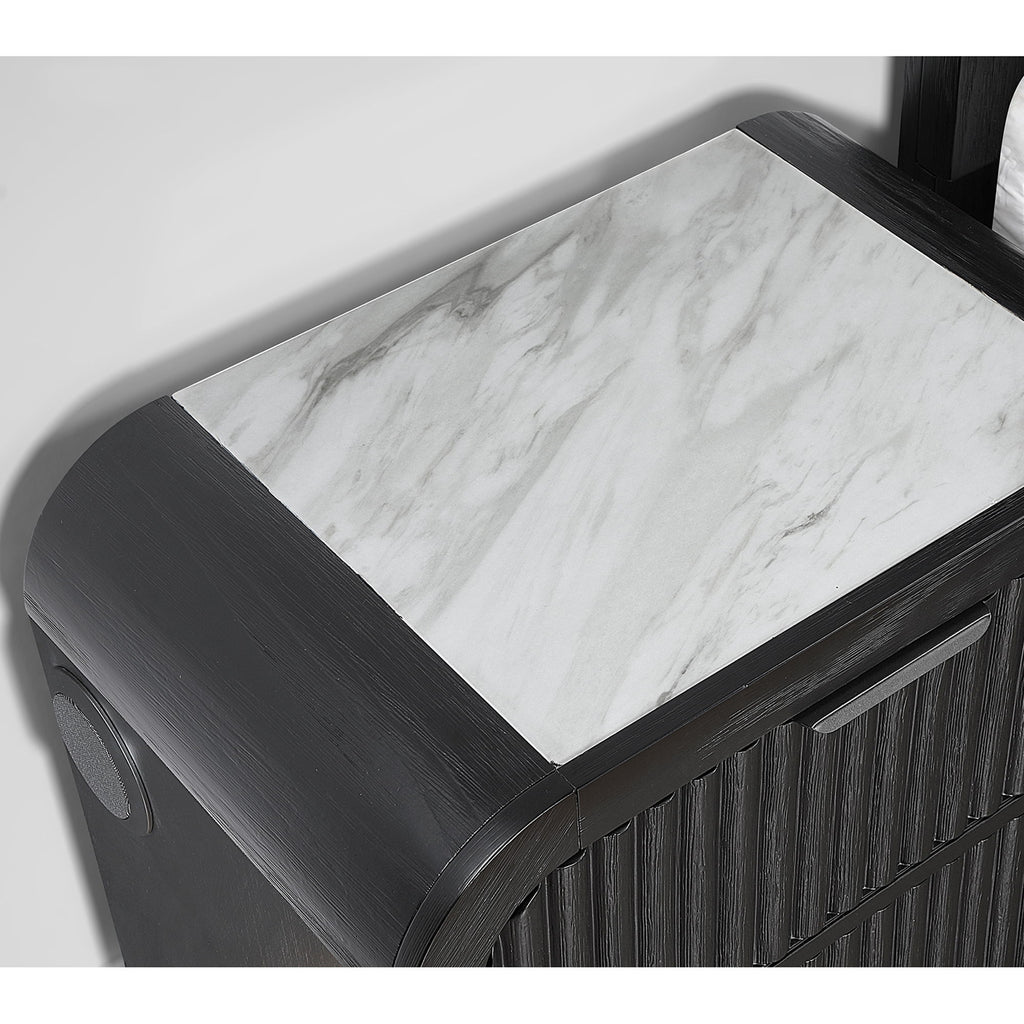 Beverly - Nightstand With Speakers, Rounded Sides - Black White