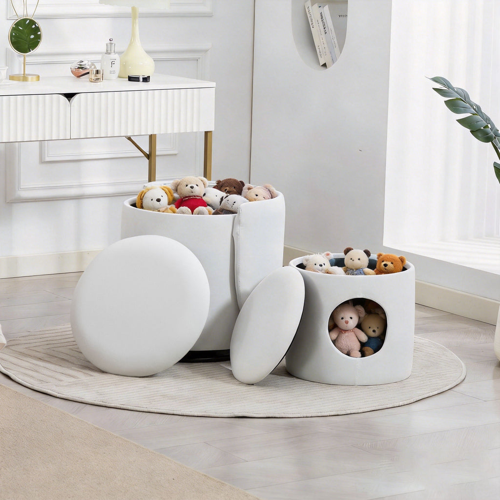 Barrel Chair With Built In Storage, 360° Swivel - Beige