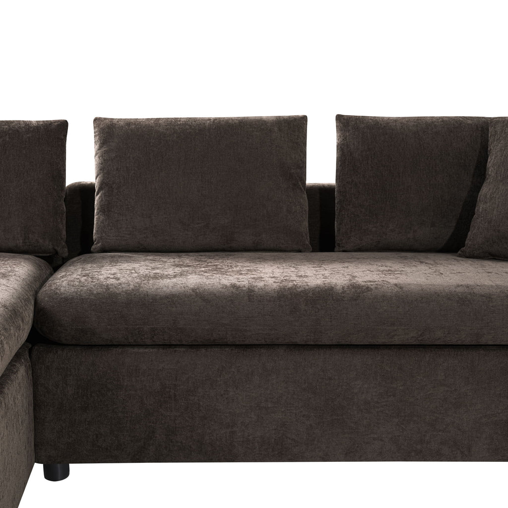 Modern L Shaped Sectional Sofa With Upholstery And Wooden Storage