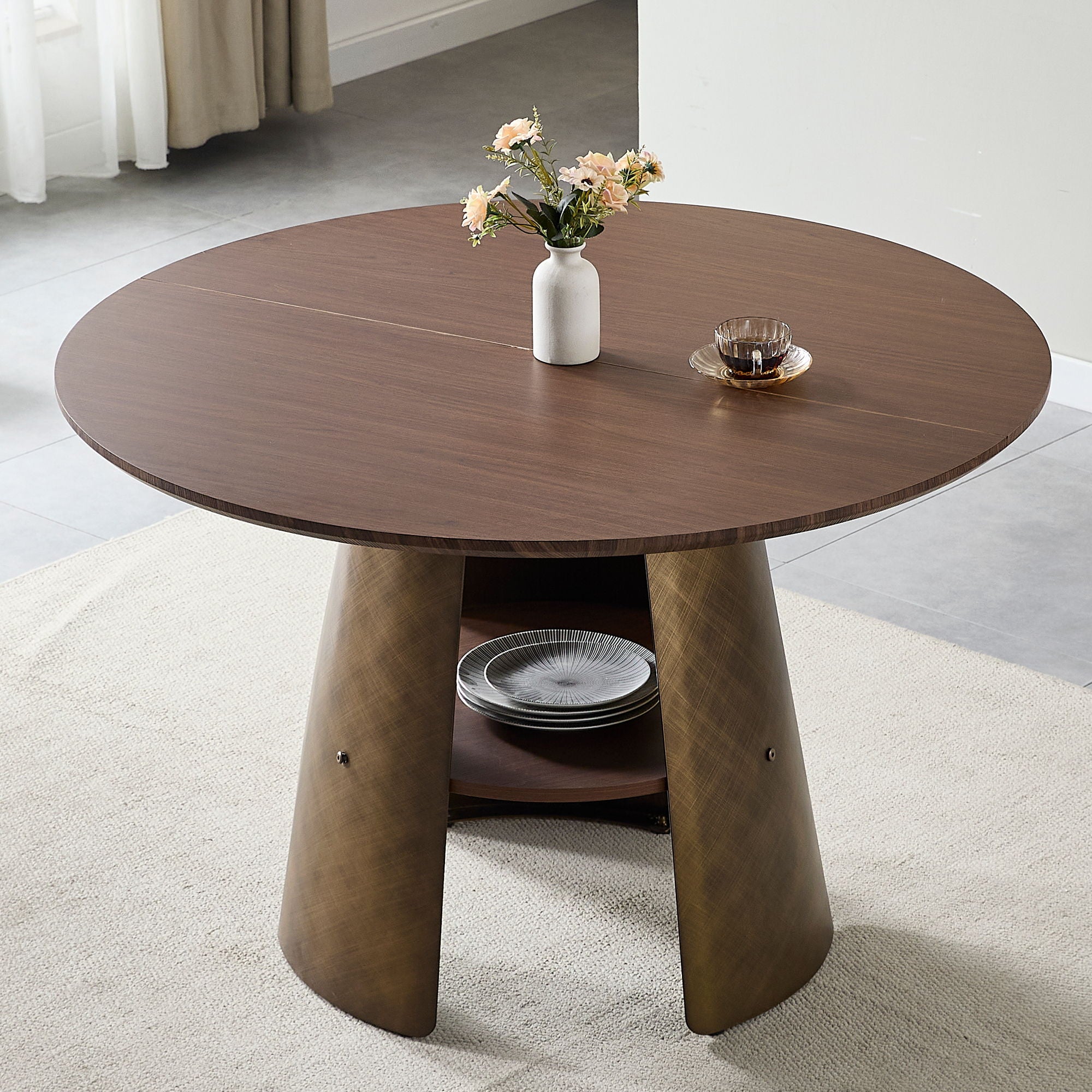 Round Dining Table - Reddish Brown / Walnut