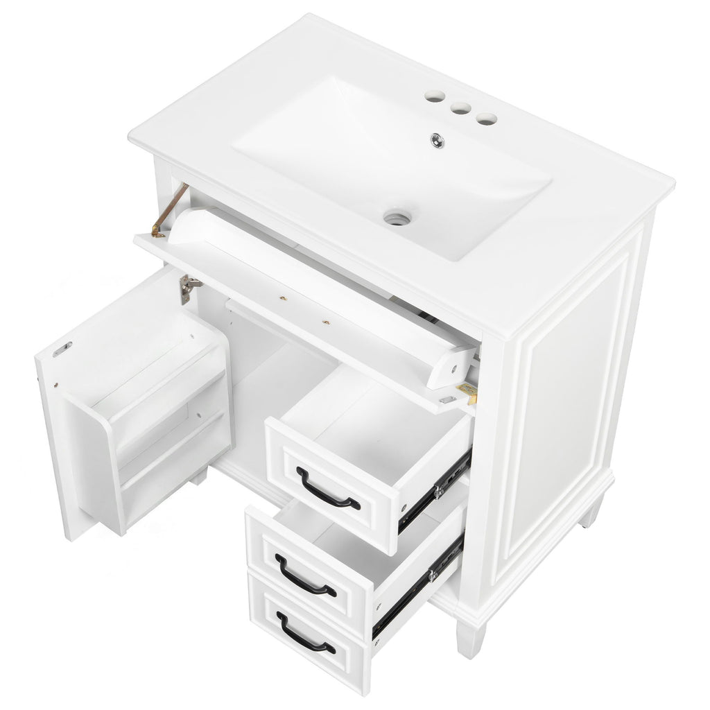 Bathroom Vanity With Sink Top, Flip Drawers, Adjustable Shelf
