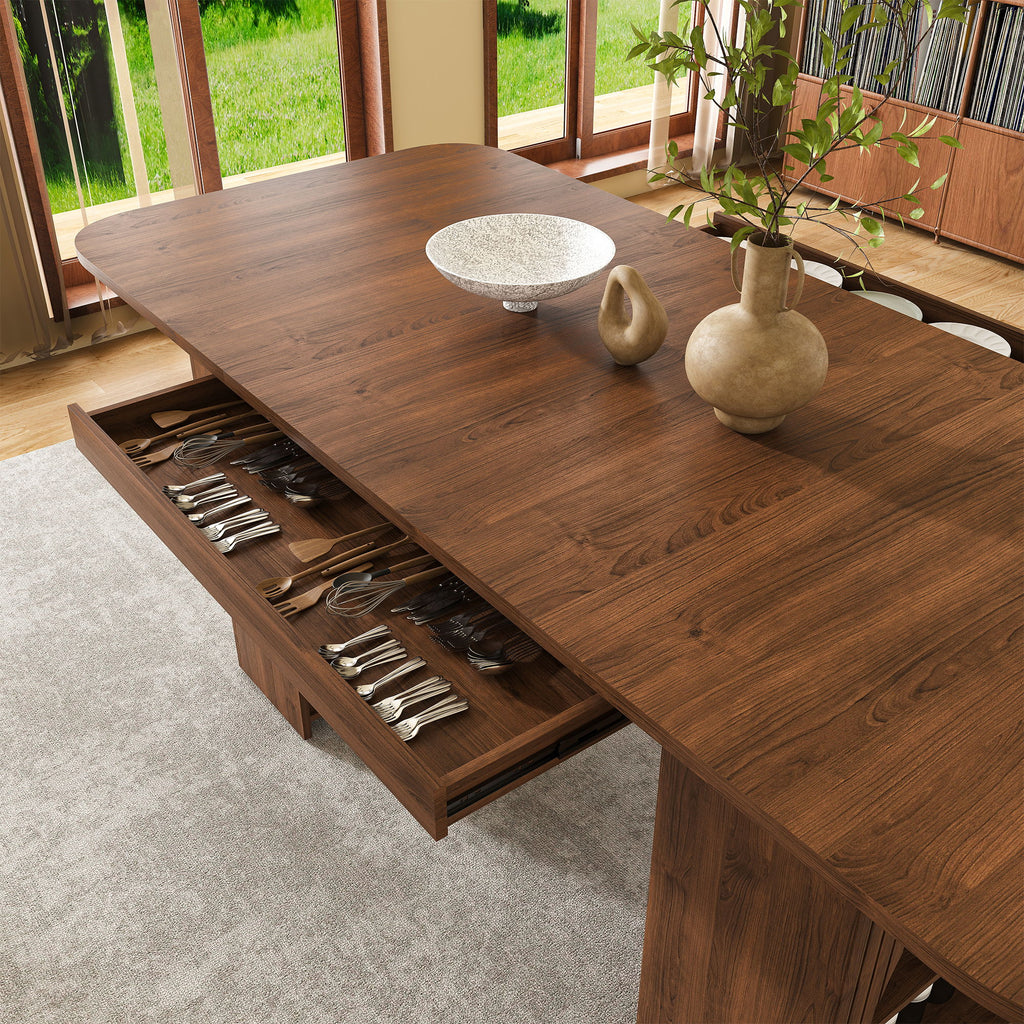 Dining Table With Drawers & Open Storage - Walnut
