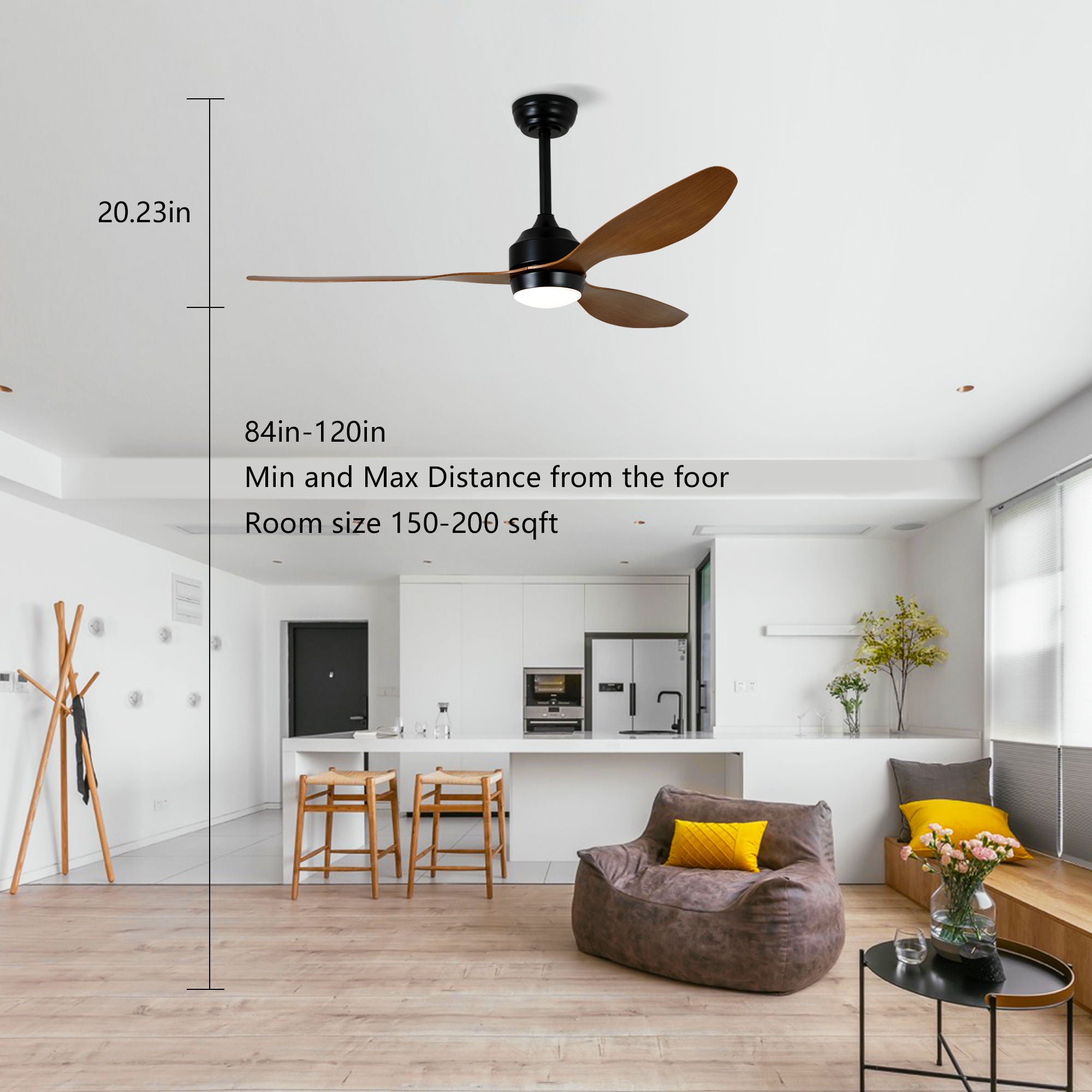 Ceiling Fan With Lights Quiet DC Motor 3 Blade Ceiling Fans 6 Speed Levels, Reversible Ceiling Fan - Matte Black / Wood