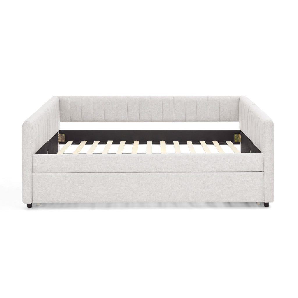 Upholstered Daybed With Trundle With Vertical Stripes