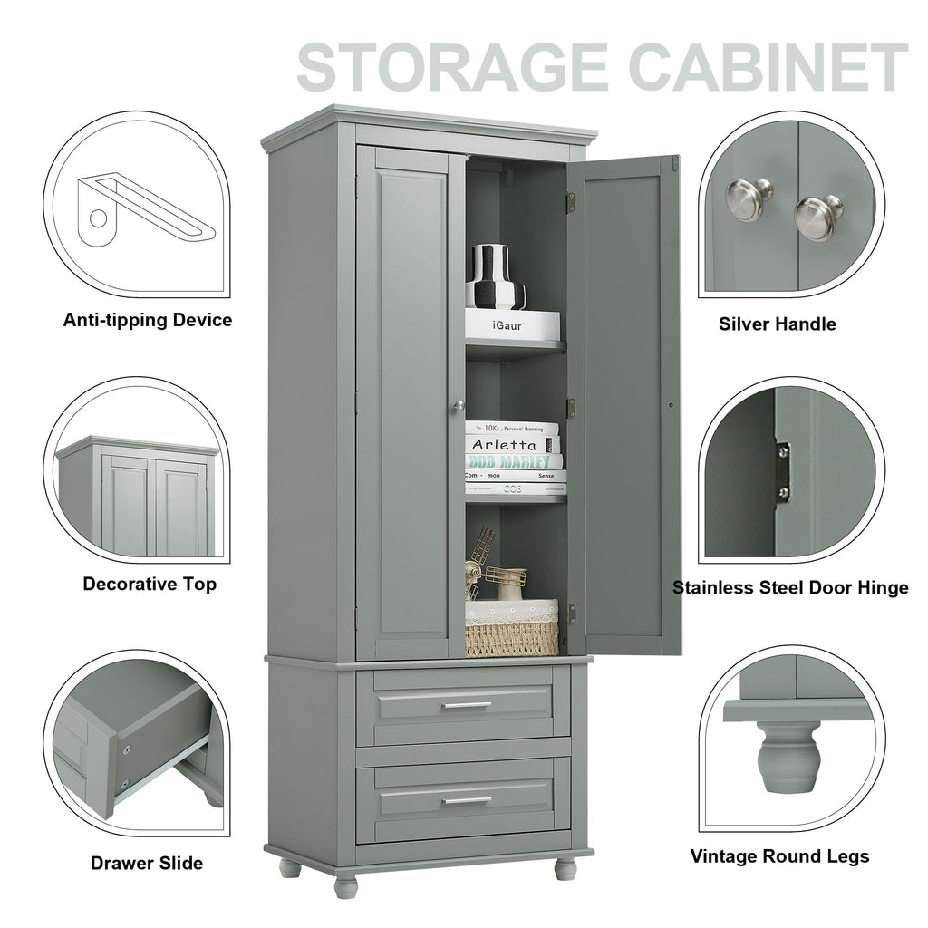 Tall Storage Cabinet With 2 Drawers For Bathroom