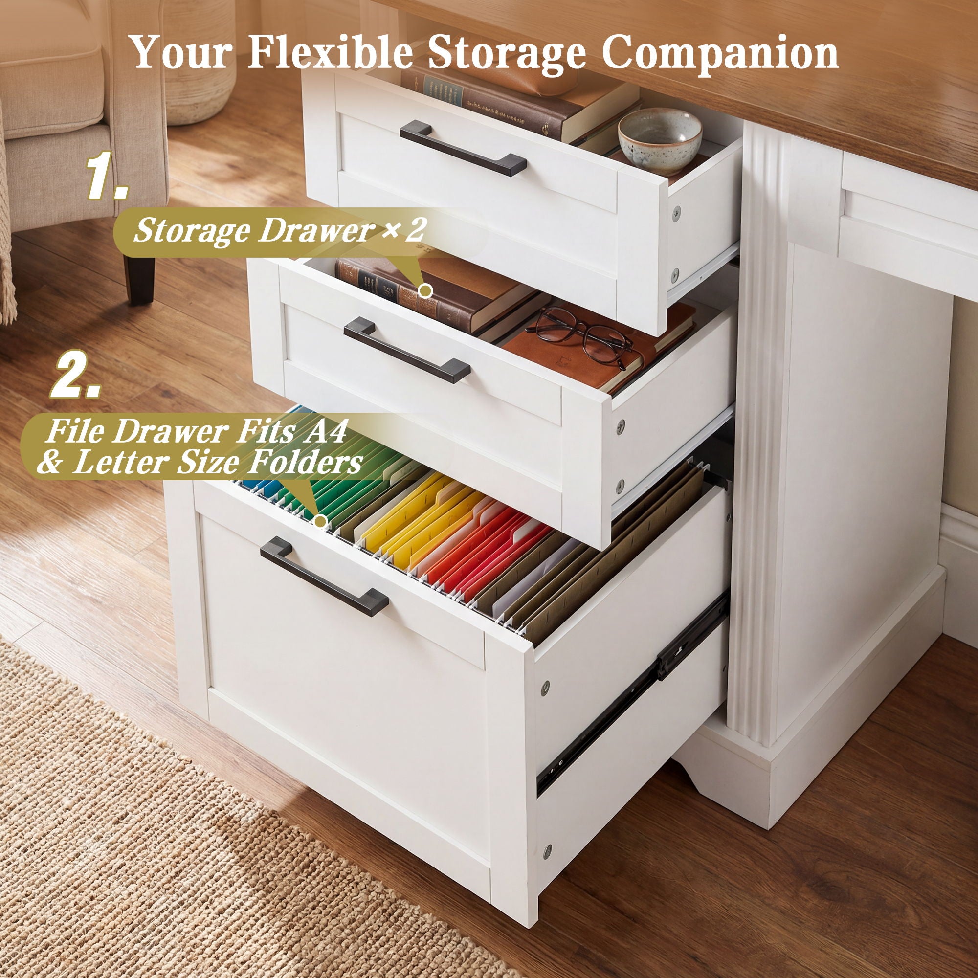 Office Desk With Charging Station & Storage Cabinet