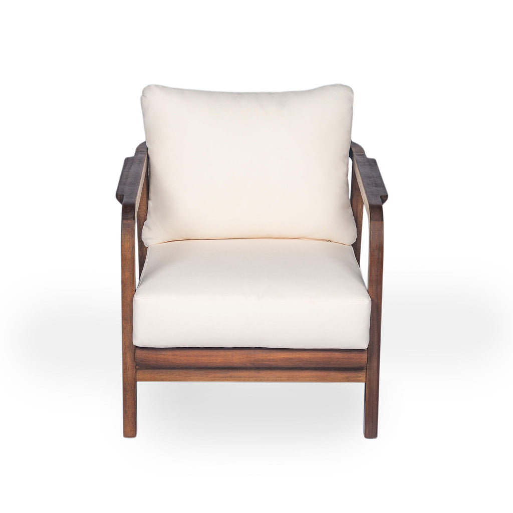 Outdoor Lounge Chair With Woven Backrest, Solid Wood Frame, Comfortable Cushions