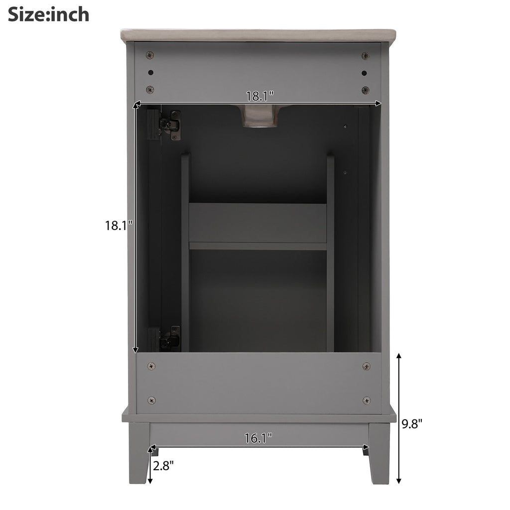 Modern Small Bathroom Vanity Cabinet With Ceramic Basin, Ample Storage, 1 Soft Close Door