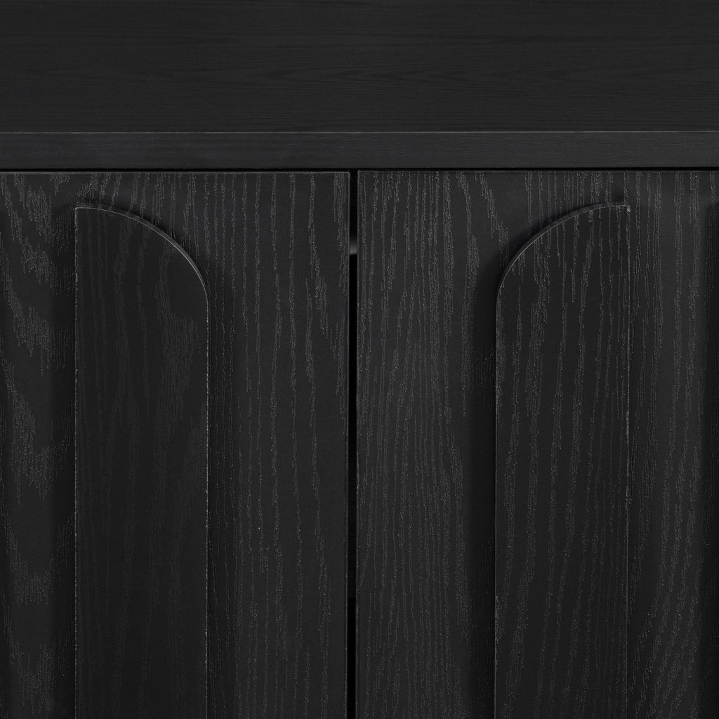 Farmhouse TV Stand, Storage Media Console With Adjustable Shelves & 3 Cable Holes