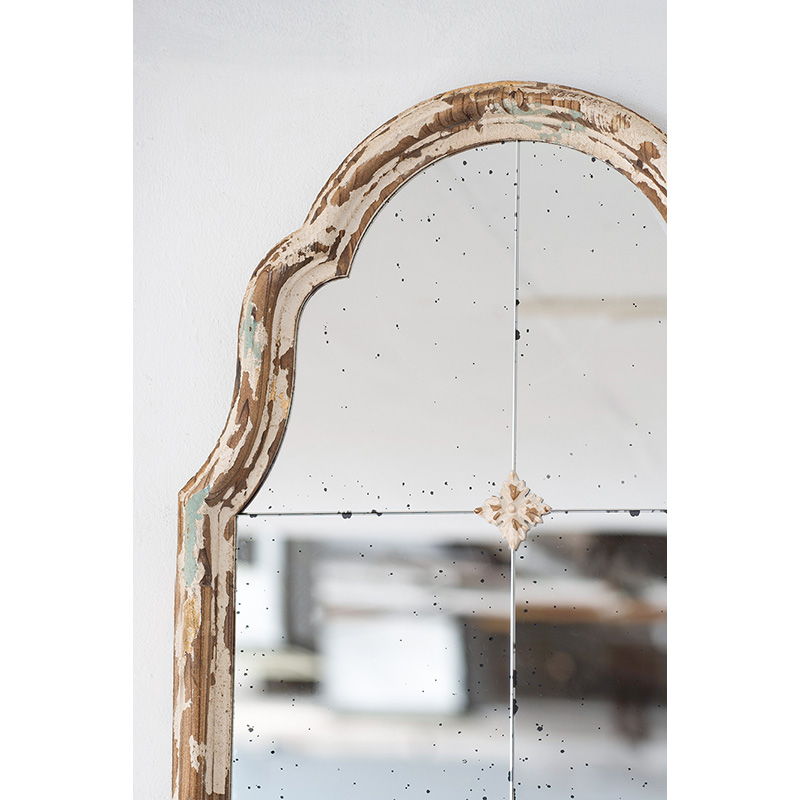 Large & Framed Wall Mirror, Arched Mirror With Decorative Window Look For Living Room - Cream