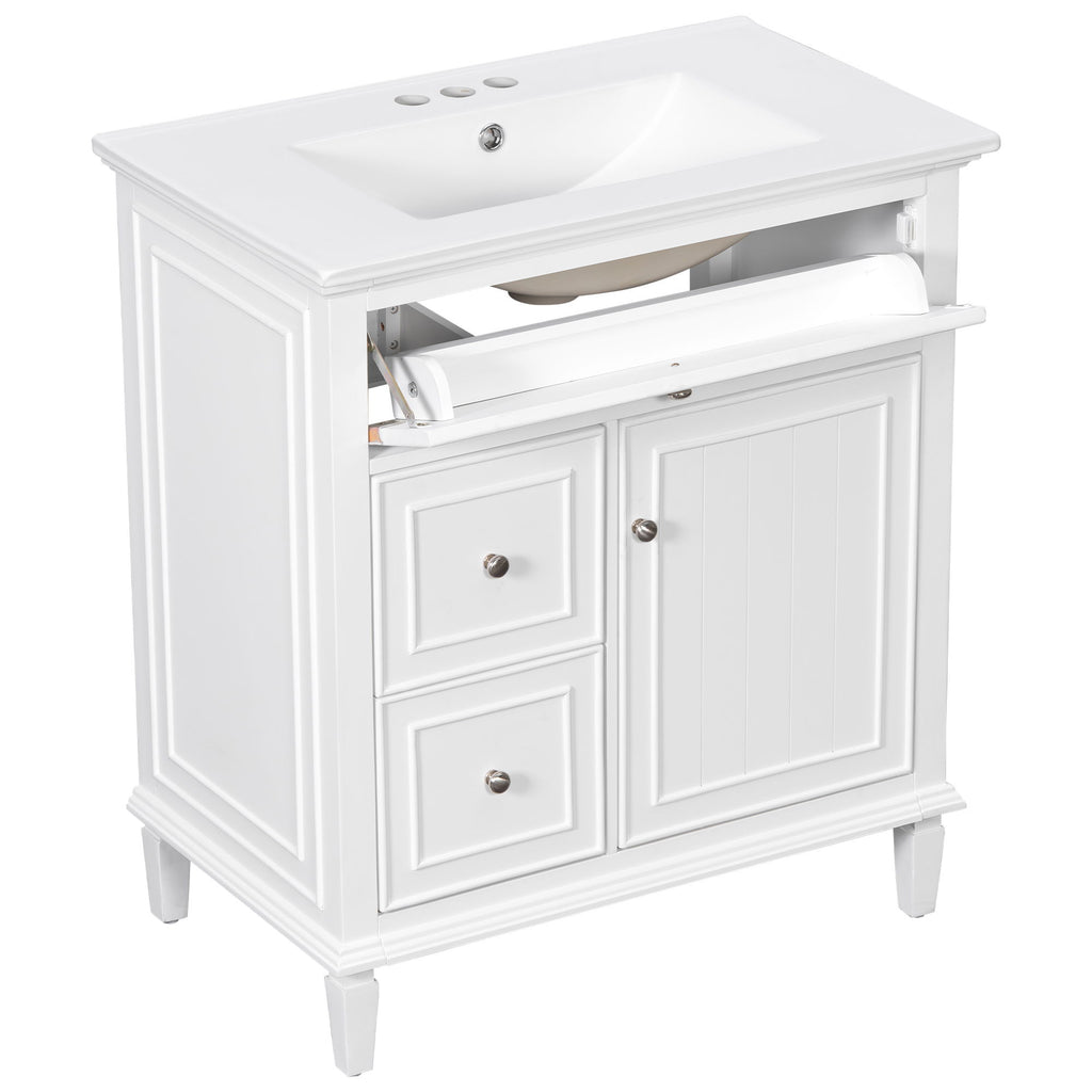 Modern Bathroom Vanity With Sink, Adjustable Shelf, Flip Drawer & 2 Drawers