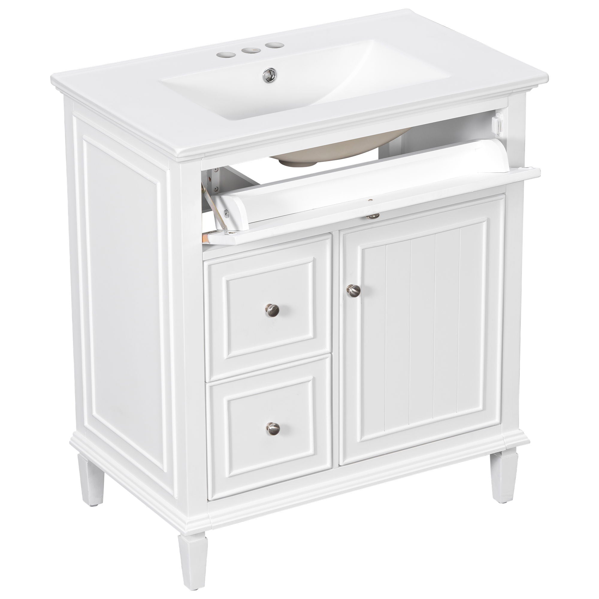 Modern Bathroom Vanity With Sink, Adjustable Shelf, Flip Drawer & 2 Drawers