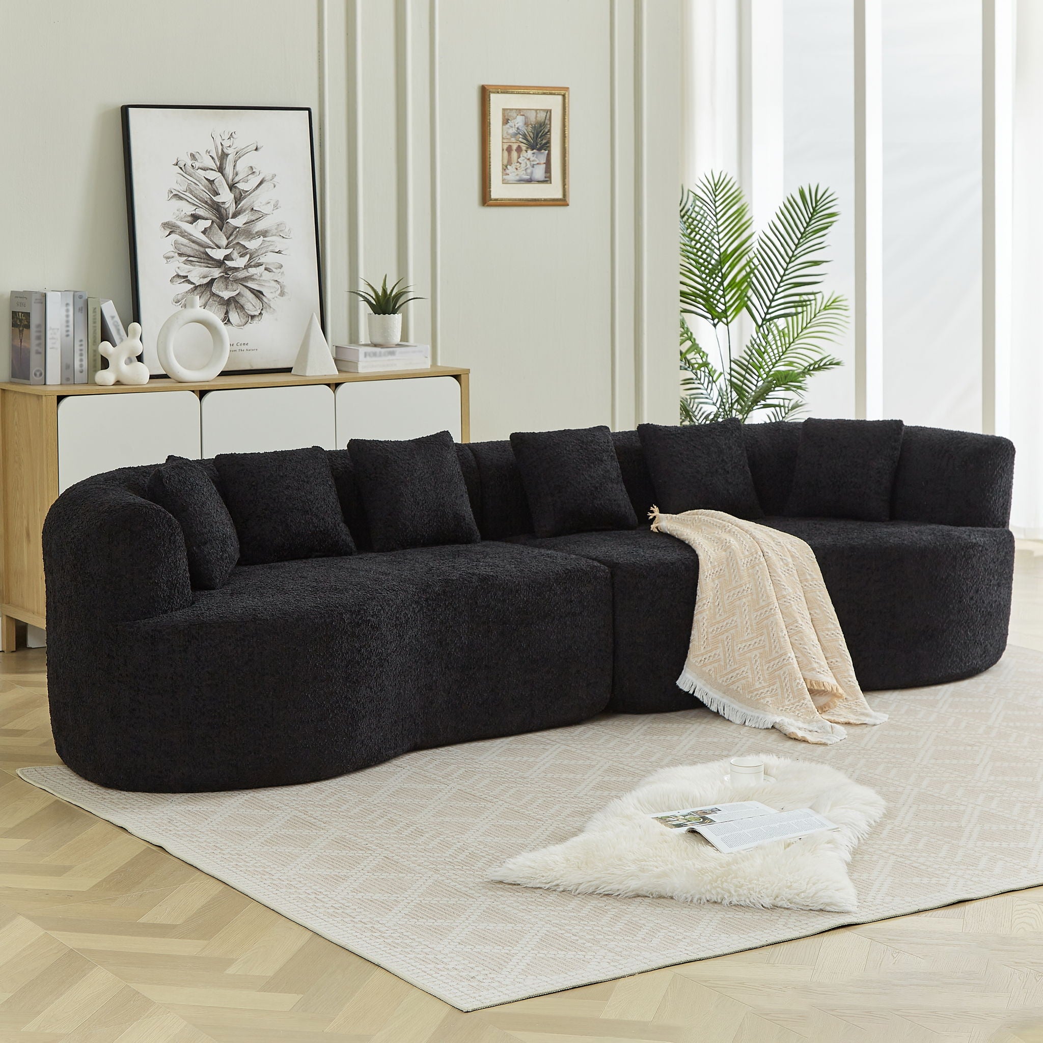Curved Sectional Sofa With 6 Pillows