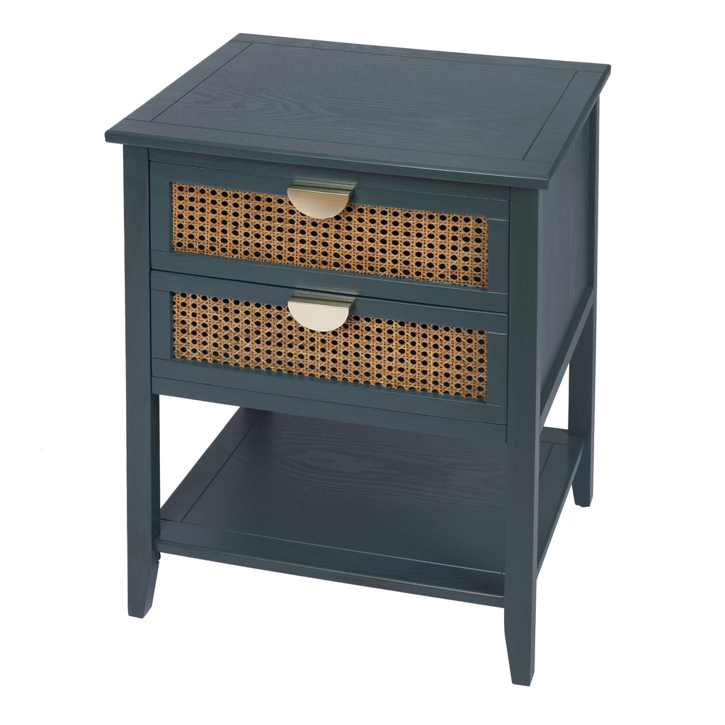 2 Drawer Side Table, Natural Rattan