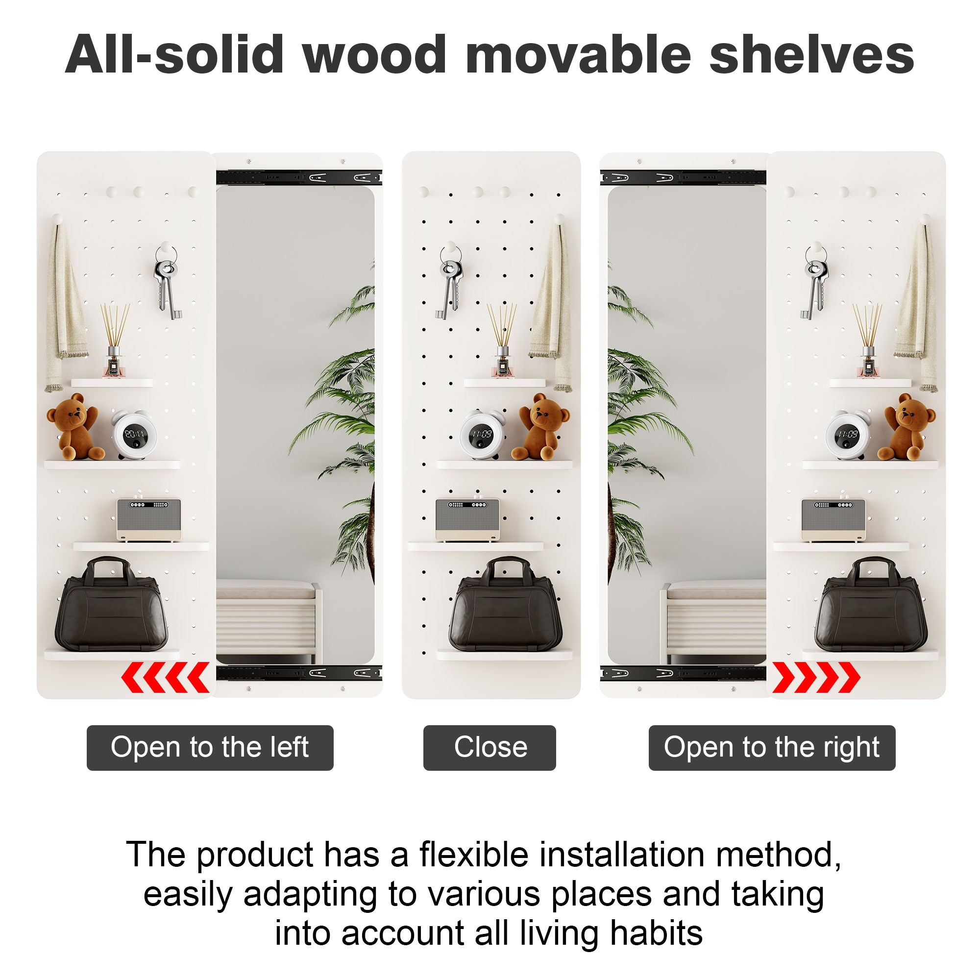 Wall Mounted Full Length Mirror With Shelf And Hook