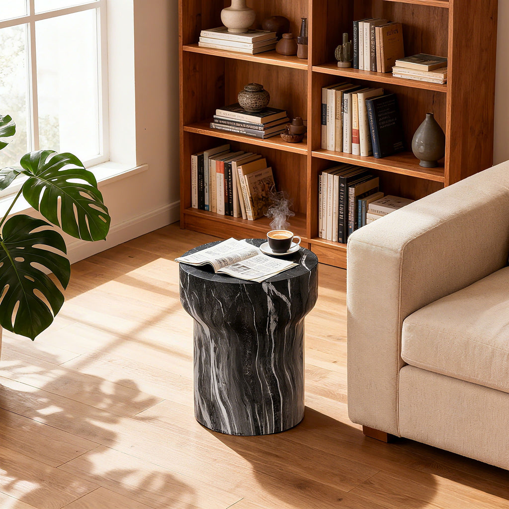 Round Geometric Outdoor End Table - Marble